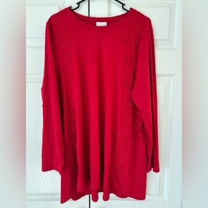 J.Jill Women’s Red Flower Embroidered Cotton/Modal Tunic Blouse Shirt Size XL